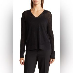 Theory - Ribbed V-Neck Linen Blend Sweater - Size Petite